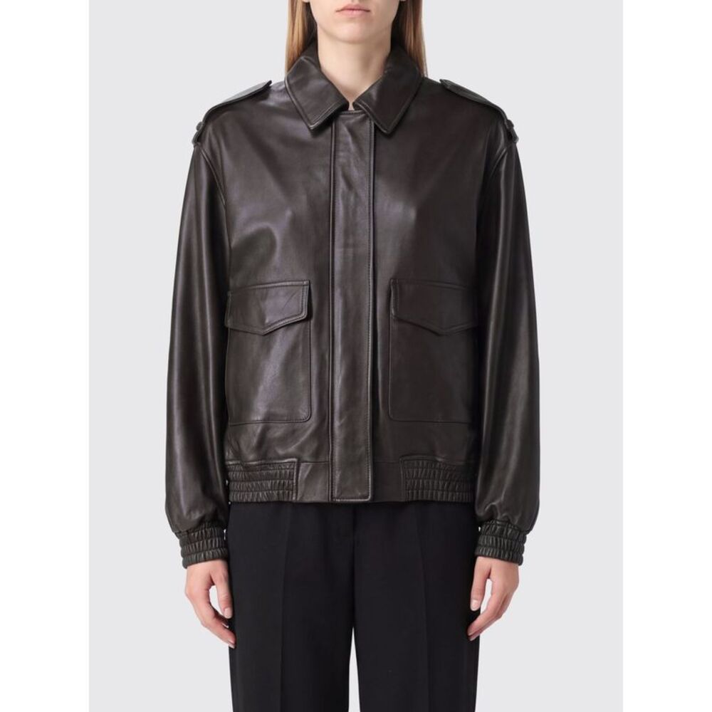 Arma Women Arma Lambskin Leather Bomber Jacket With Epaulettes And Flap Pockets